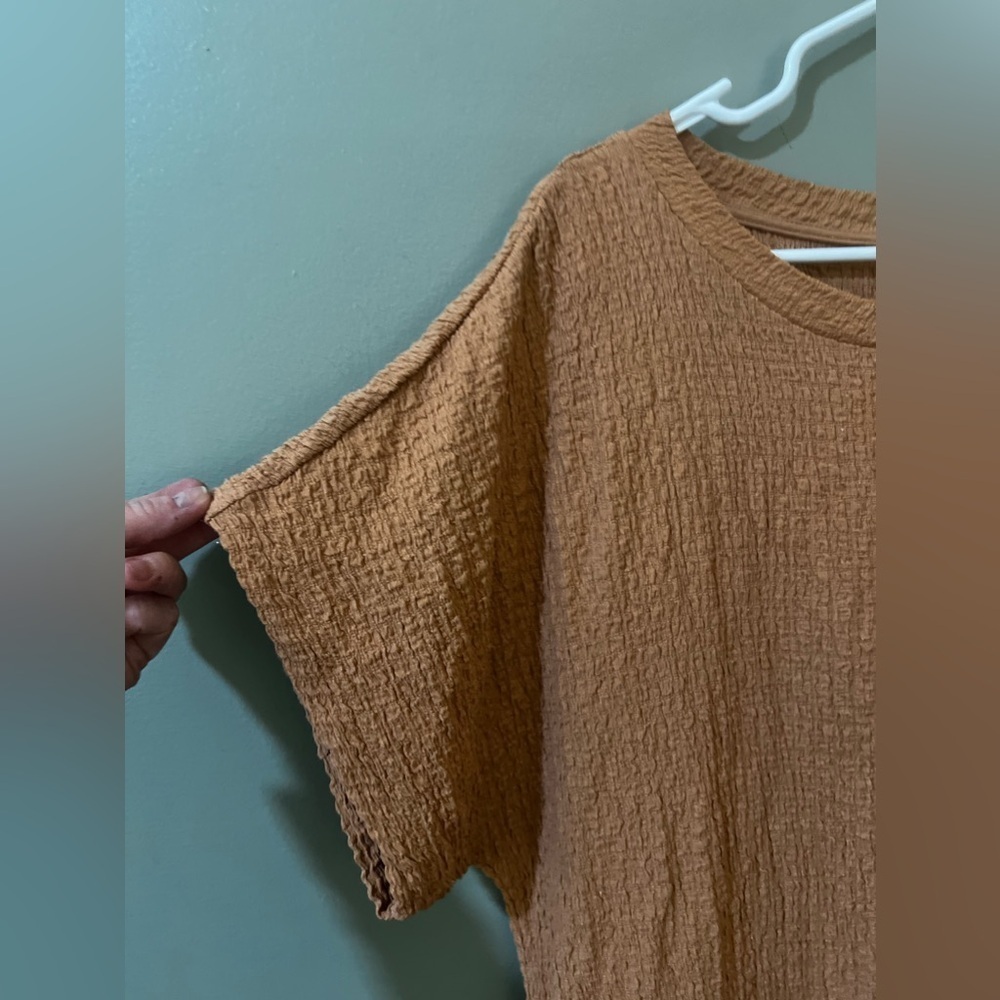 FP Free People Beach XS  Gauze Crinkle Ruffle Shift Dress Cover Up Nutmeg - Picture 4 of 7